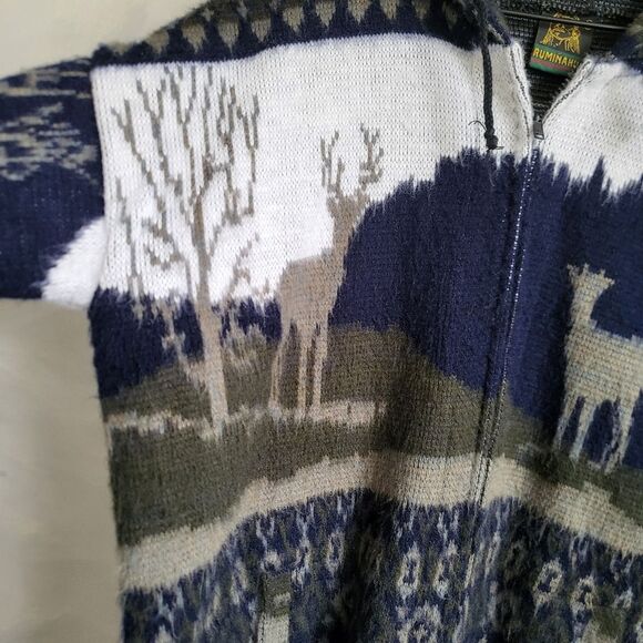 Vintage Wool Ruminahui jacket coat boho deer antler Fair Isle Warm hood No size - Picture 9 of 11